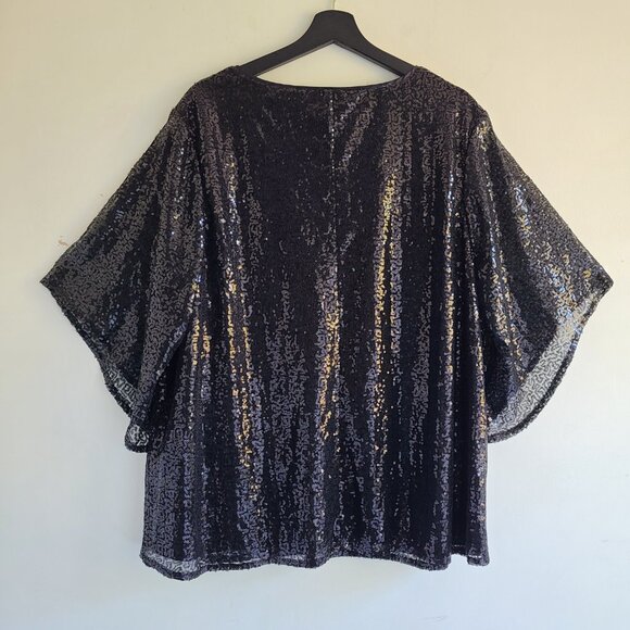 Roz & Ali Sequin Blouse 3X Black Evening Party NYE Pullover V-neck Plus - Picture 4 of 12